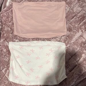Pink tube top and white tube top with pink bow design set